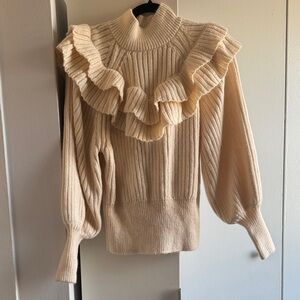 H&M Cream Ruffled Turtleneck Sweater